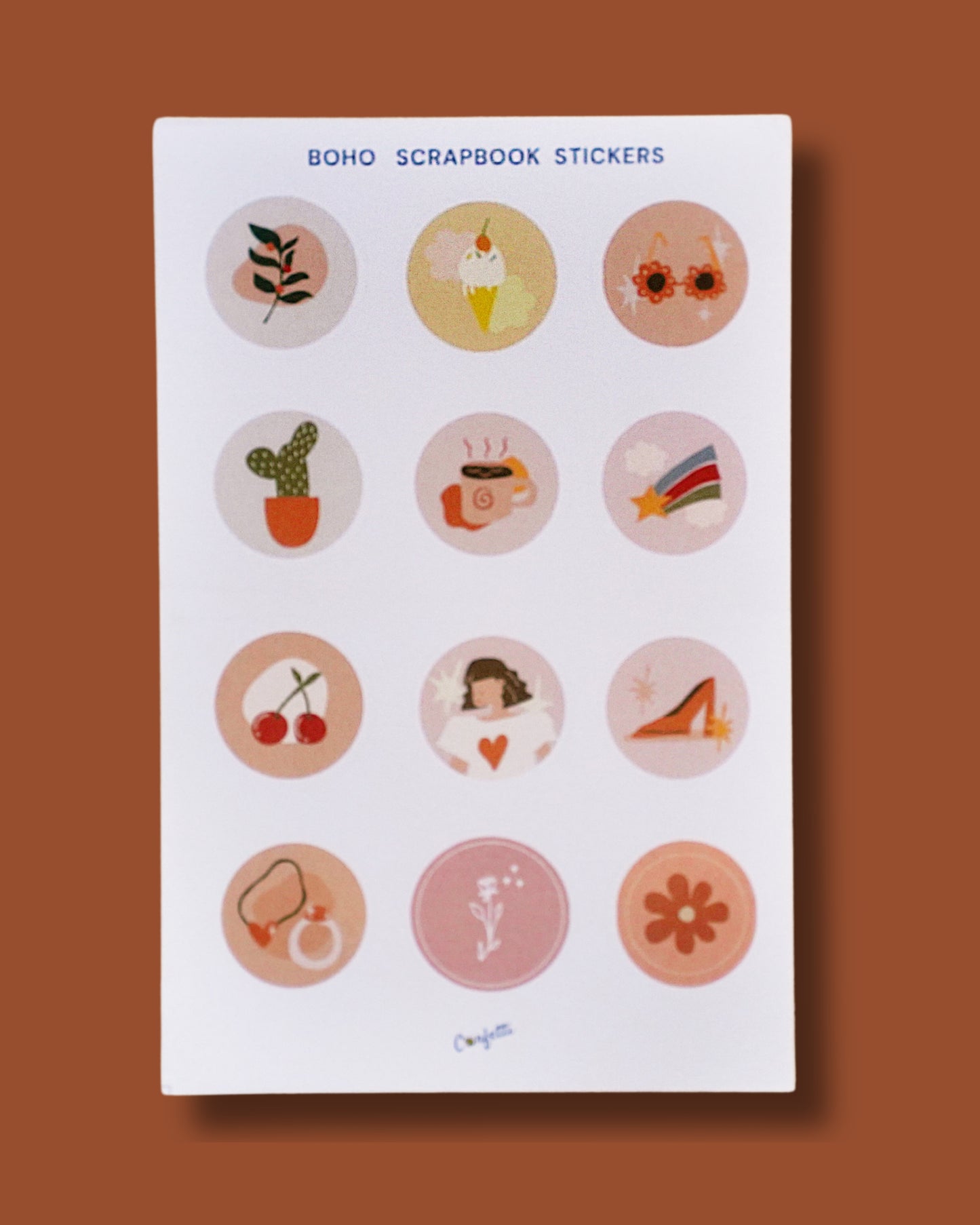 Boho Scrapbook Stickers - Set Of 3