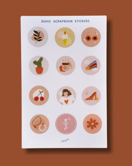 Boho Scrapbook Stickers - Set Of 3