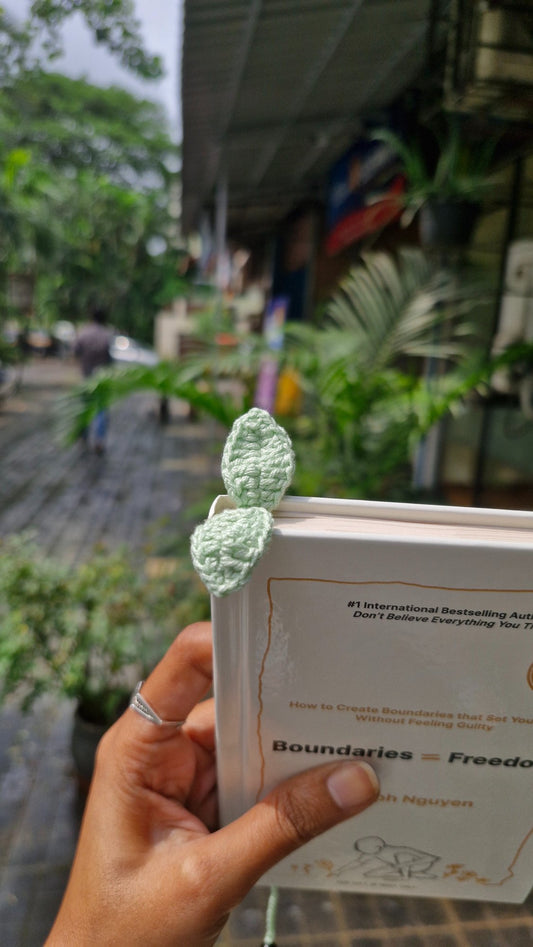 Mint green leaf crochet bookmark