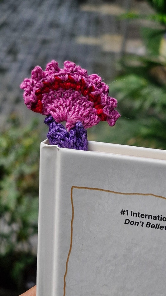 Pink & purple flower crochet bookmark