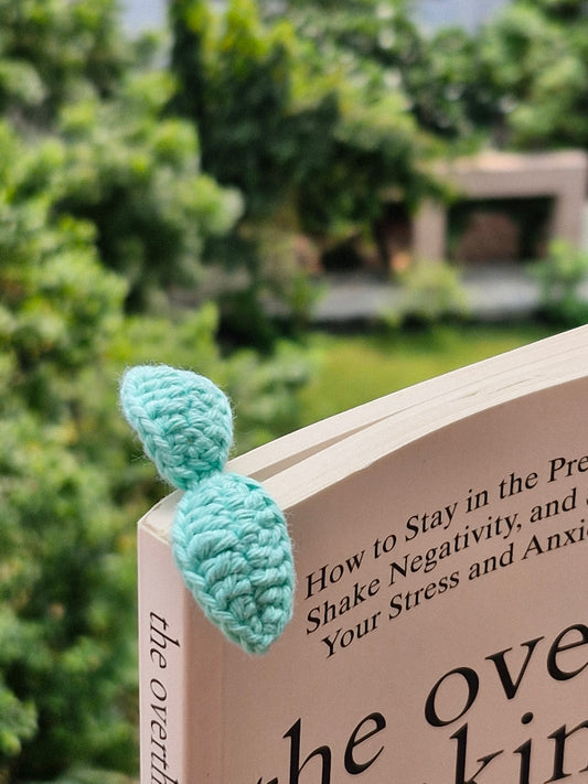 Aqua Blue leaf crochet bookmark
