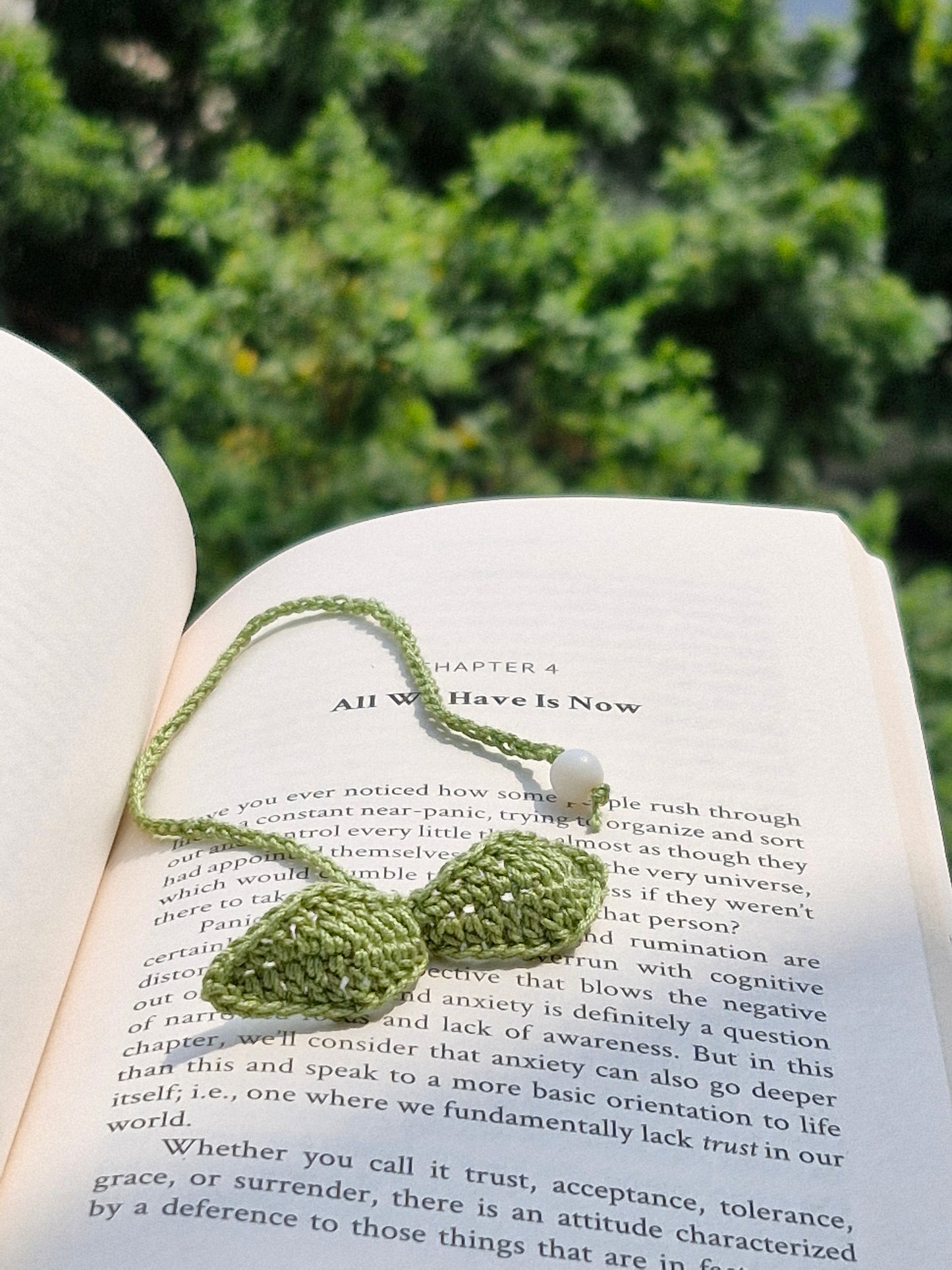 Light Green leaf crochet bookmark