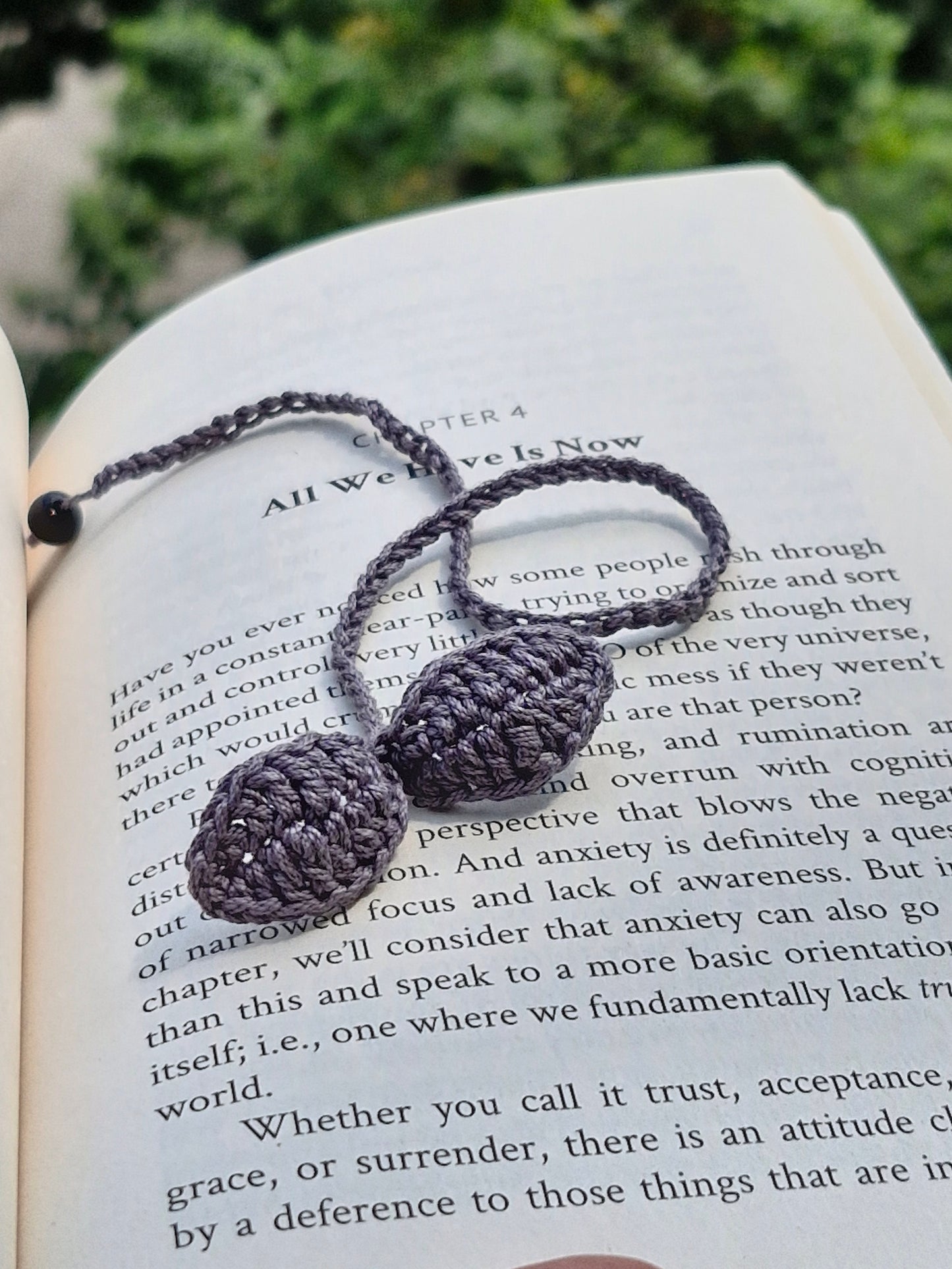 Grey leaf crochet bookmark