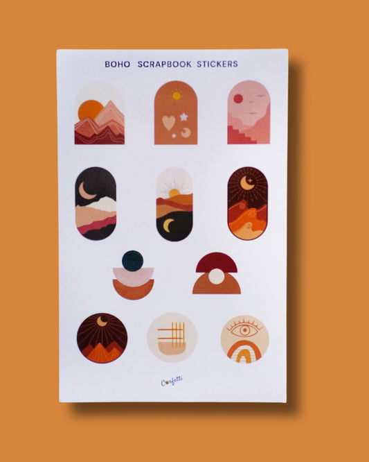 Boho Scrapbook Stickers - Set Of 3