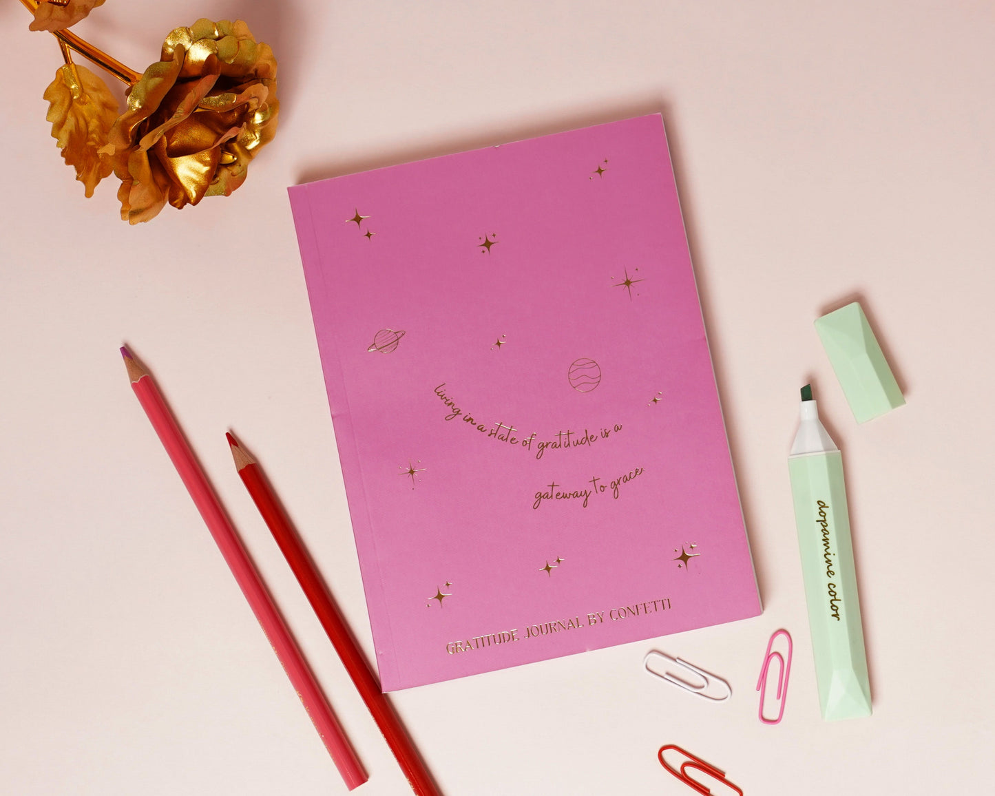 Pink With Gold Leafing Gratitude Journal