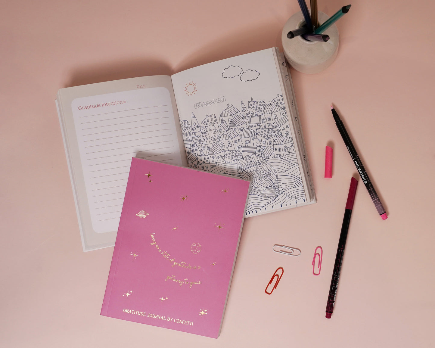 Pink With Gold Leafing Gratitude Journal