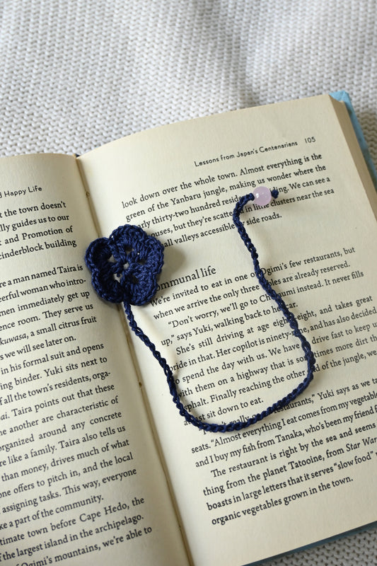 Navy Blue Flower crochet bookmark