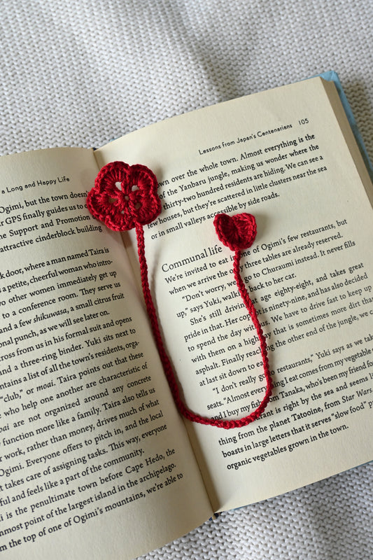 Red flower crochet bookmark