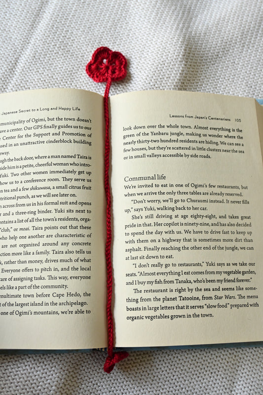 Red flower crochet bookmark
