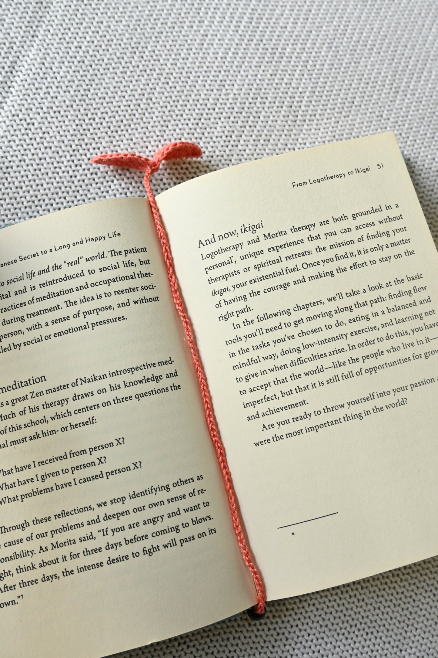 Peach Leaf crochet bookmark