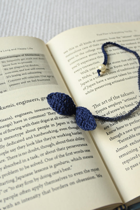 Navy Blue Leaf crochet bookmark