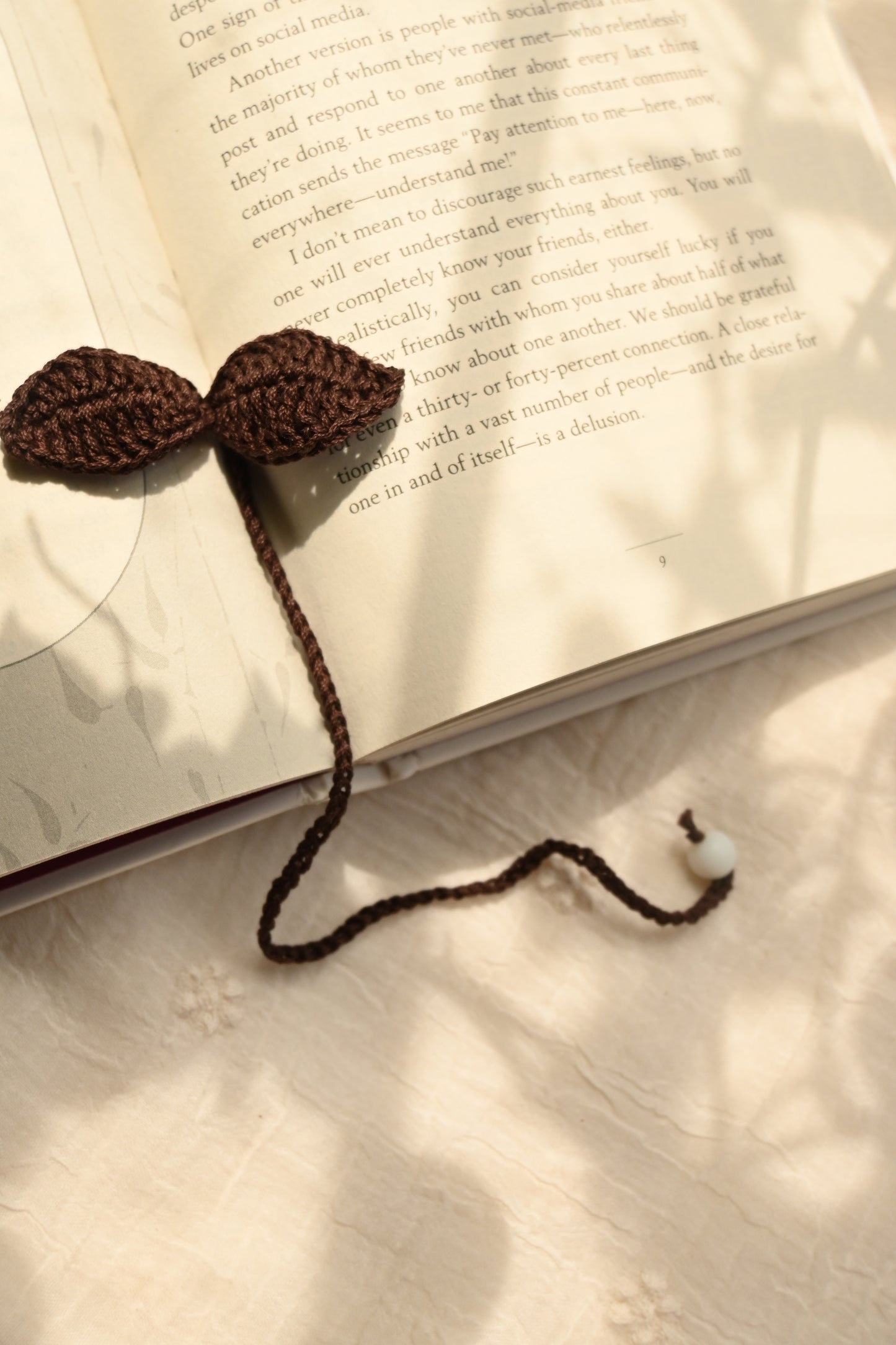 Brown leaf crochet bookmark