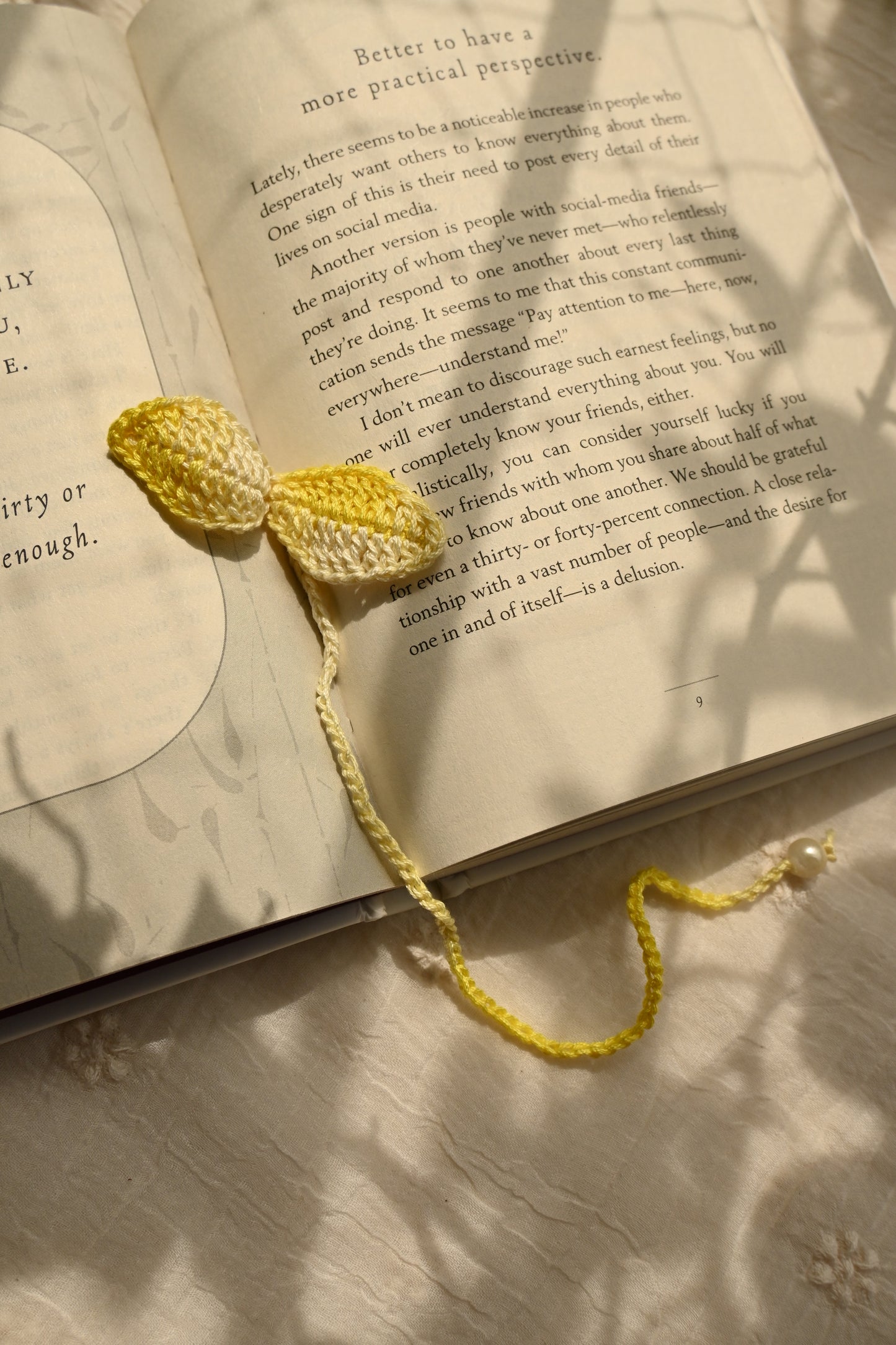 Yellow & White leaf crochet bookmark