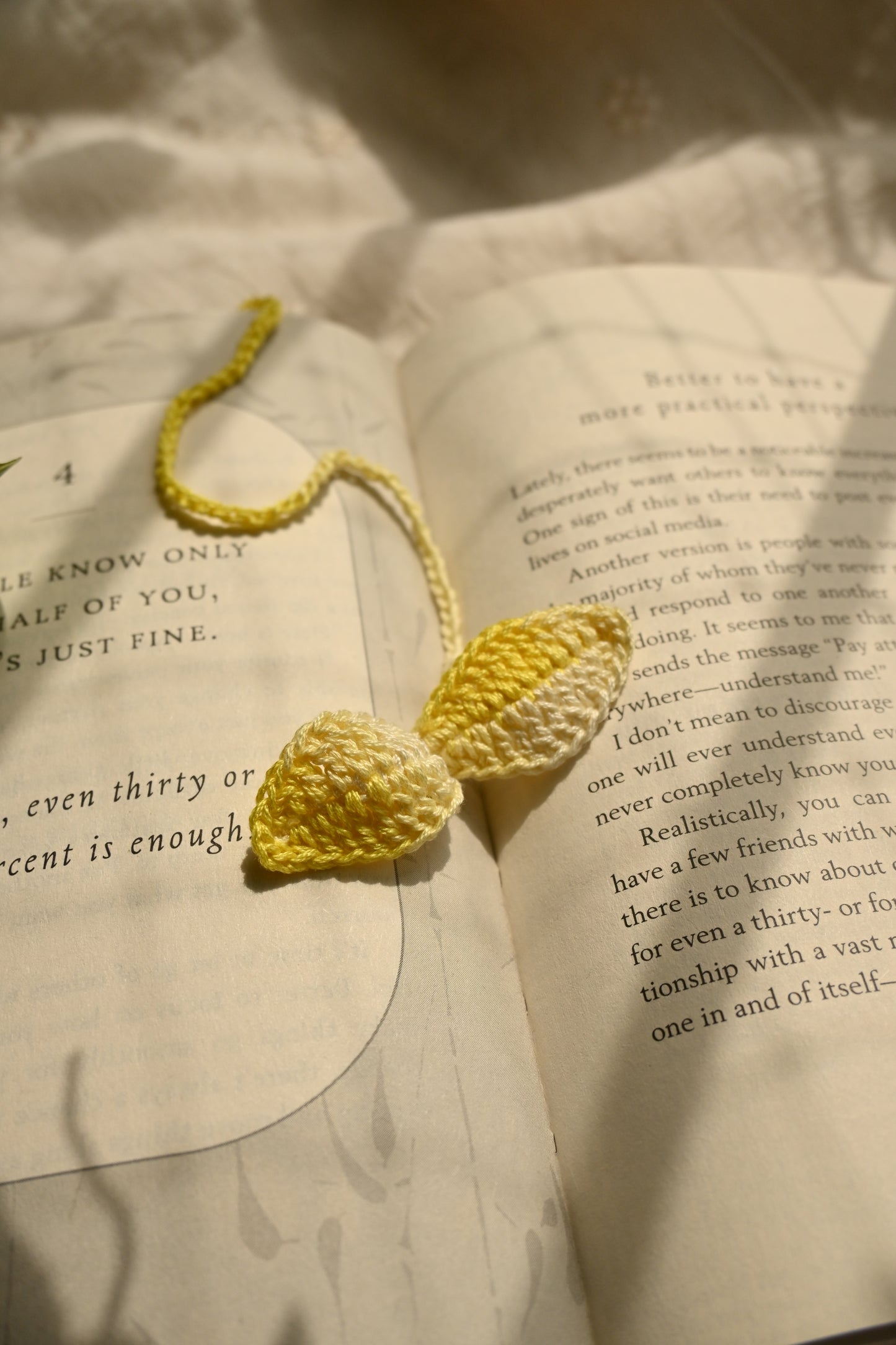 Yellow & White leaf crochet bookmark