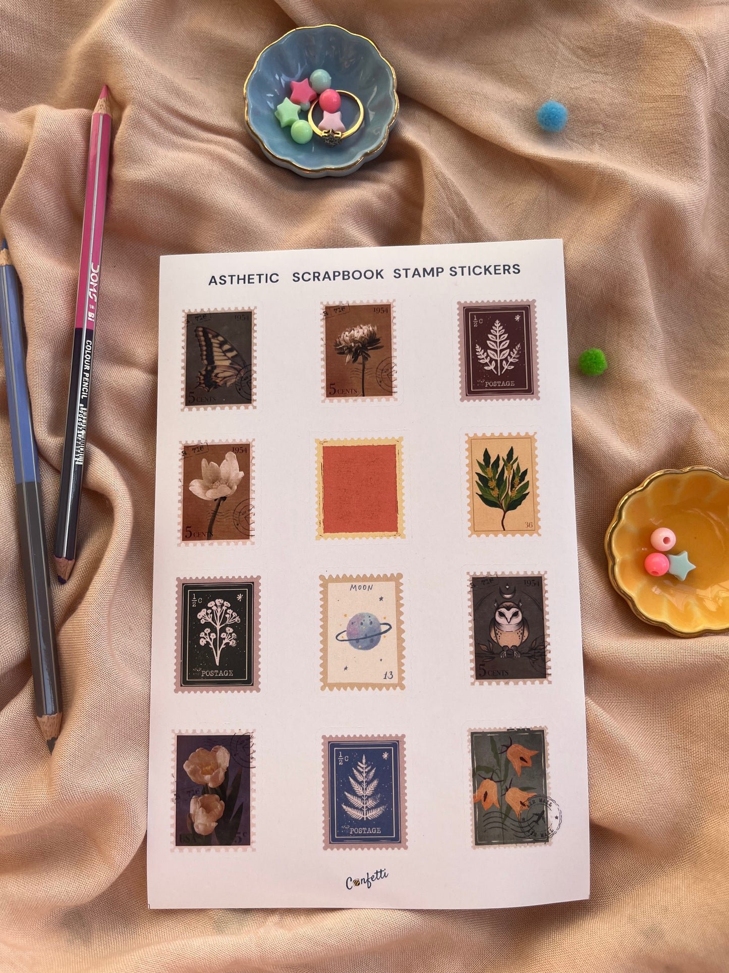 Aesthetic Scrapbook Stamp Stickers - Set Of 2