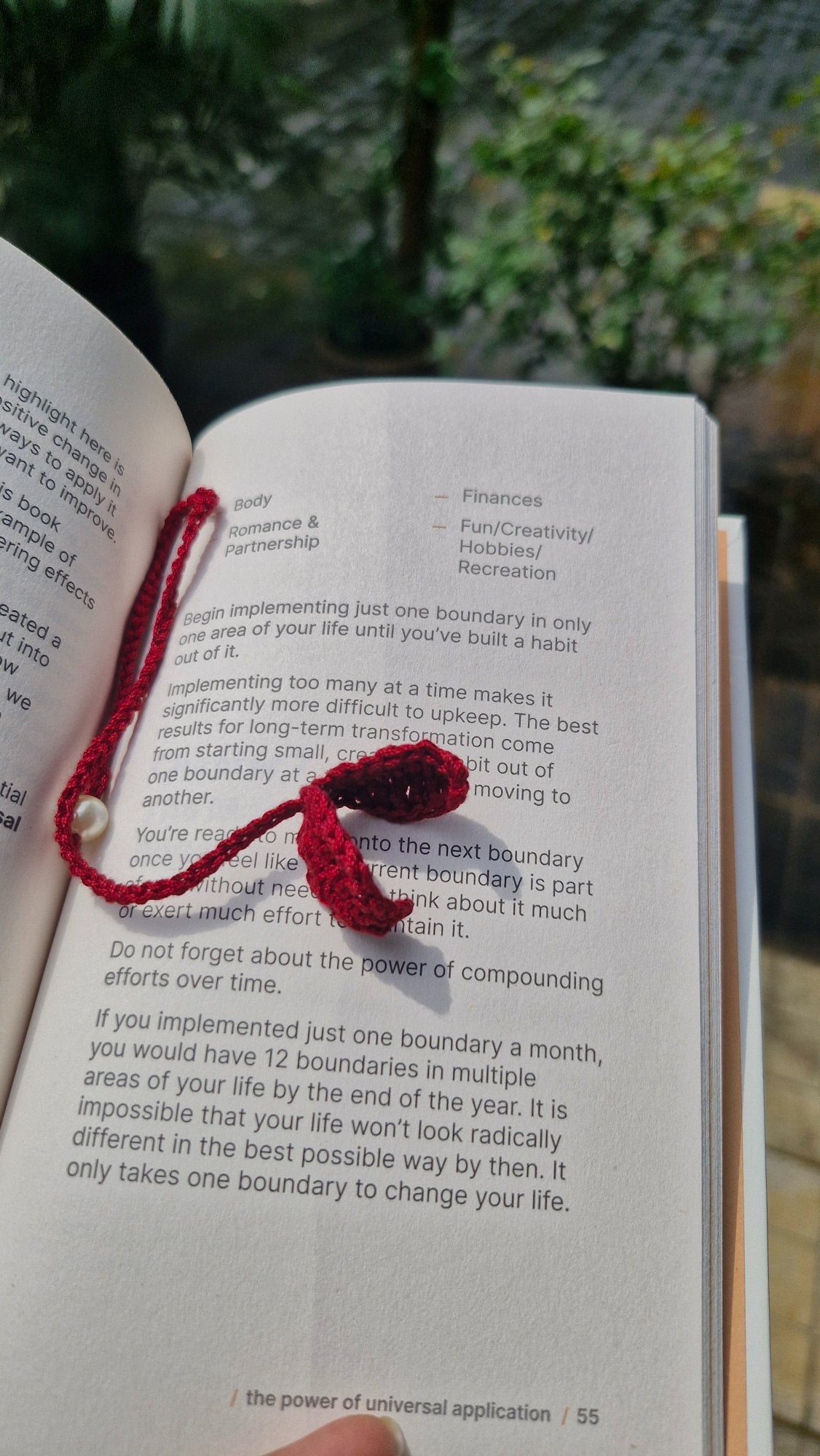 Maroon leaf crochet bookmark