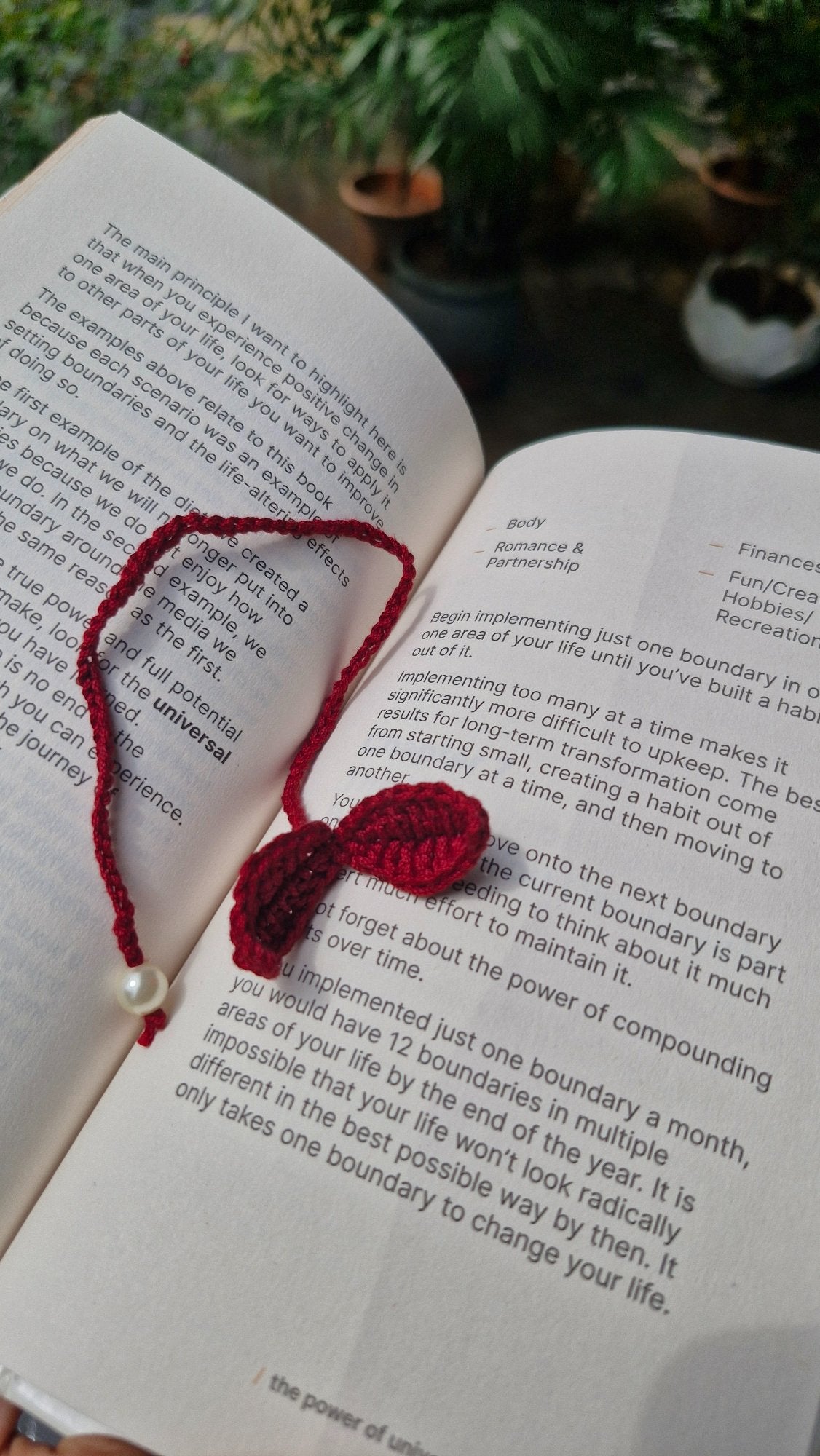 Maroon leaf crochet bookmark