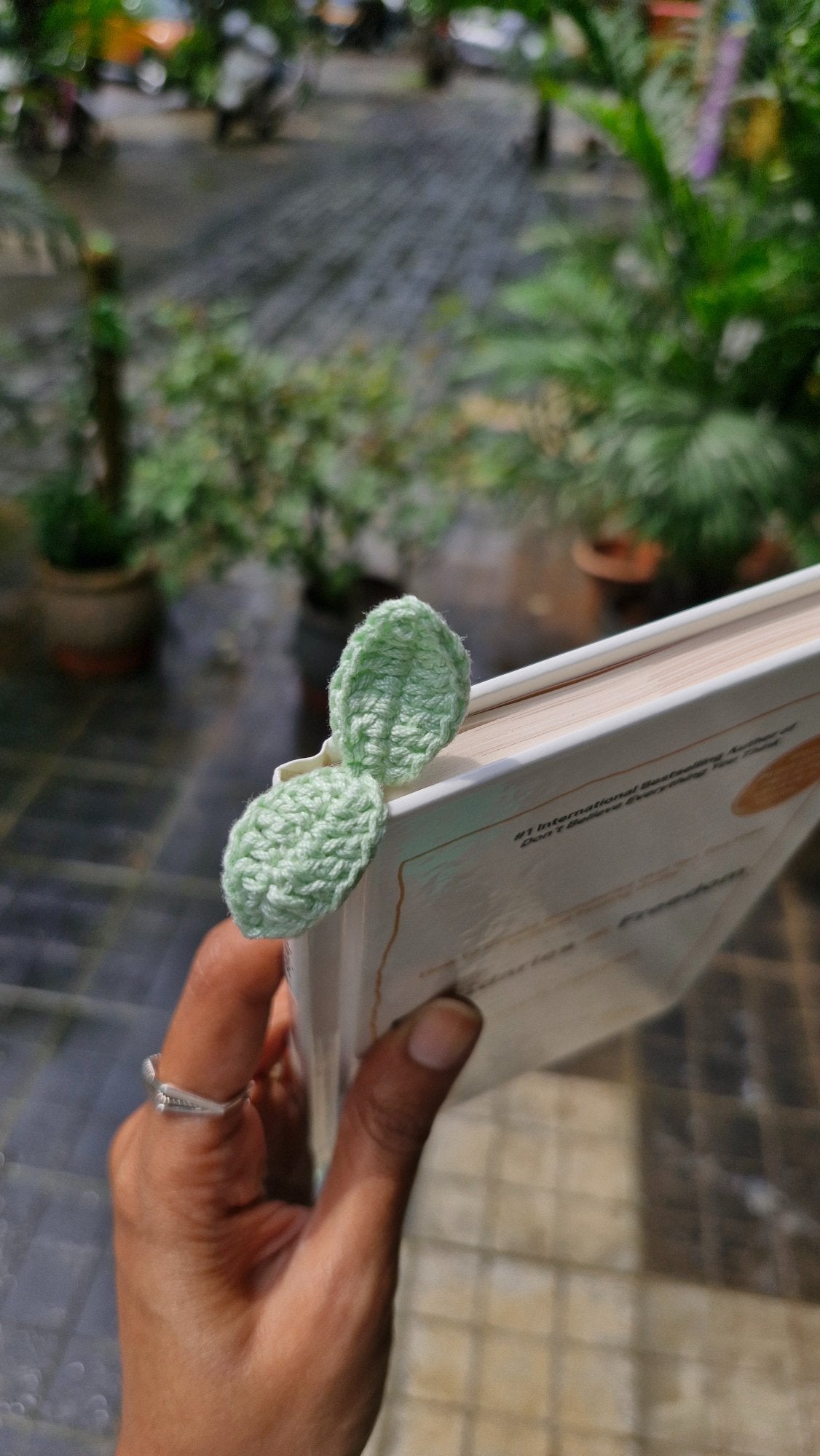 Mint green leaf crochet bookmark