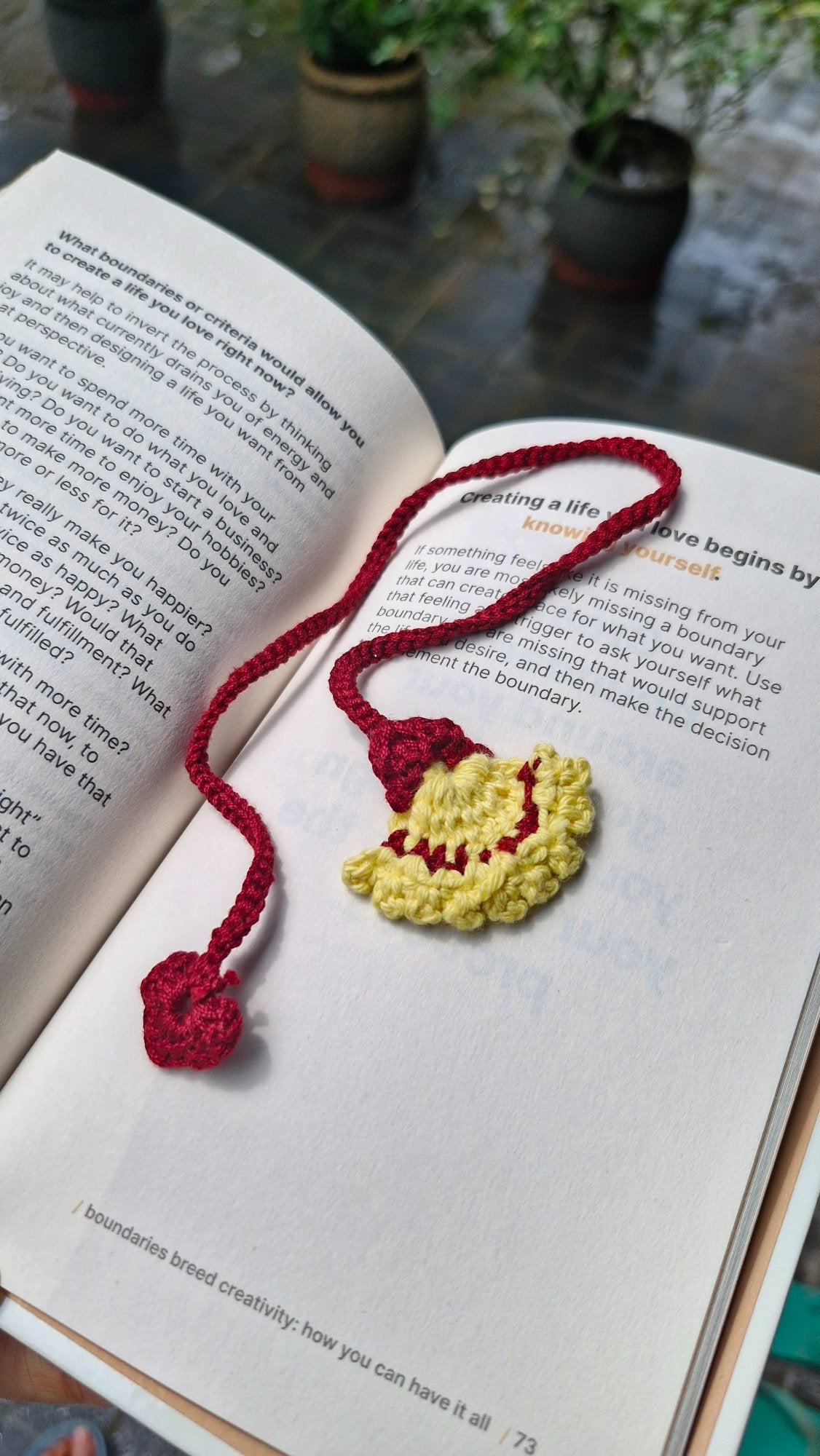 Yellow & red crochet bookmark