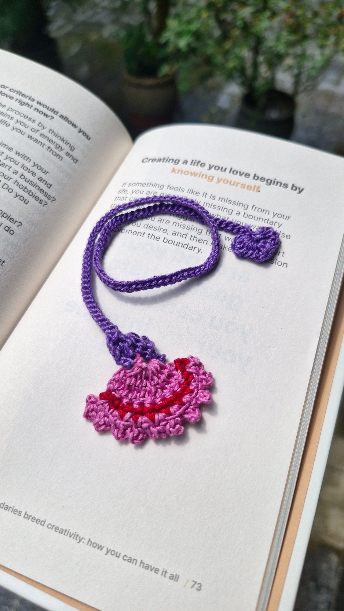 Pink & purple flower crochet bookmark
