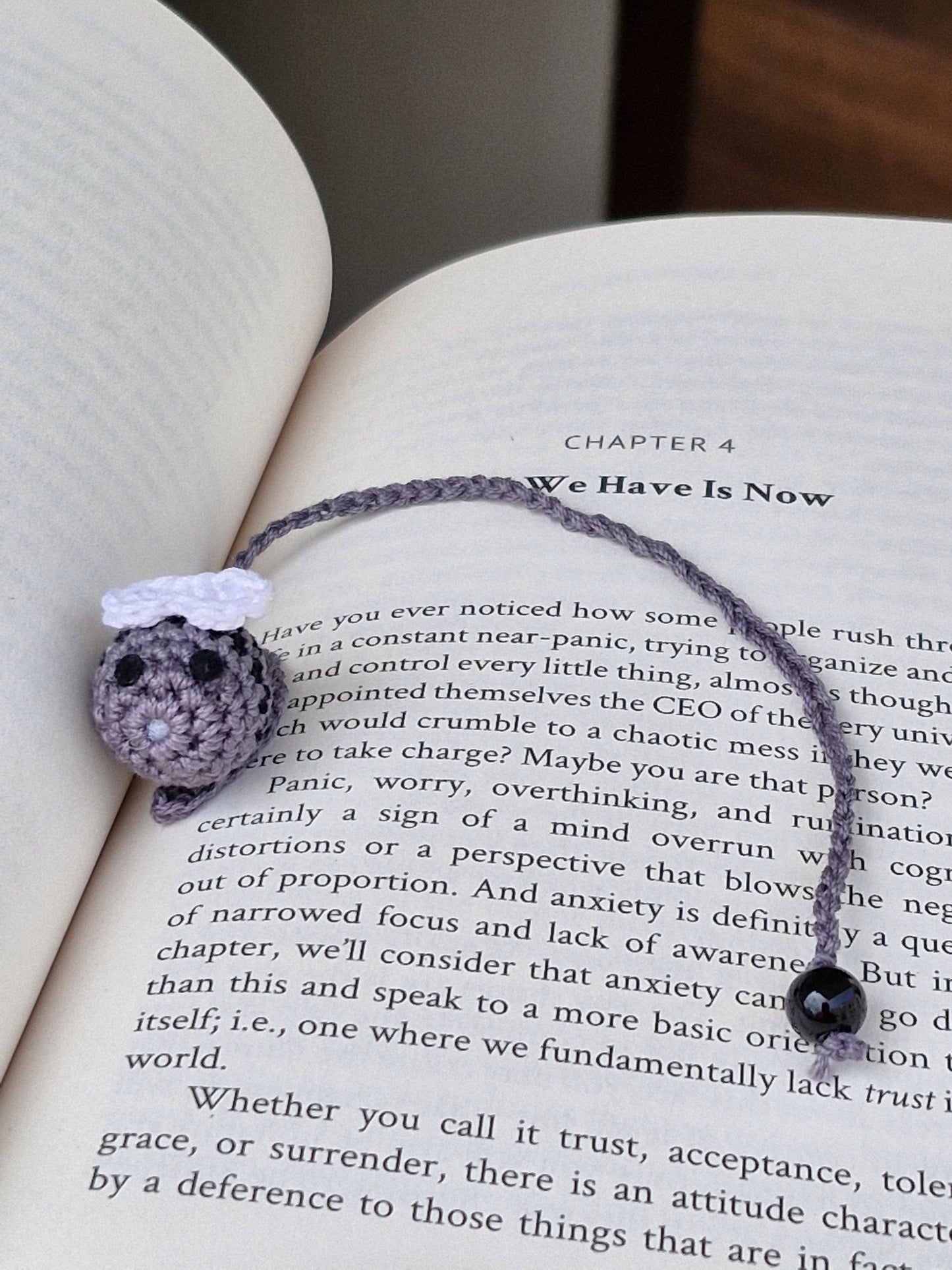 Grey Honeybee crochet bookmark