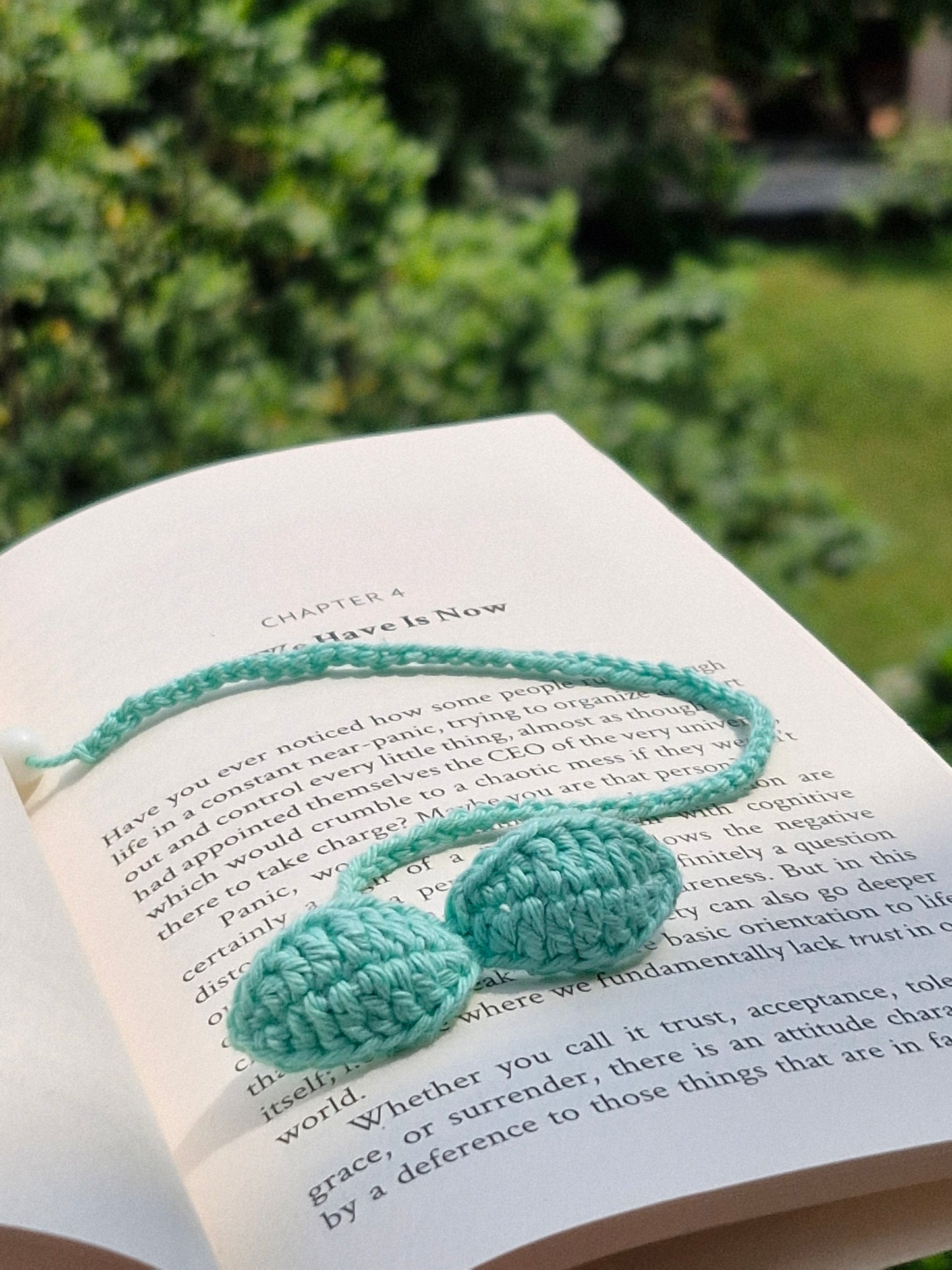 Aqua Blue leaf crochet bookmark