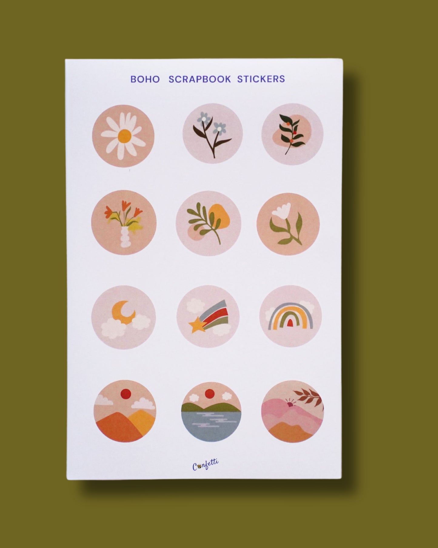 Boho Scrapbook Stickers - Set Of 3