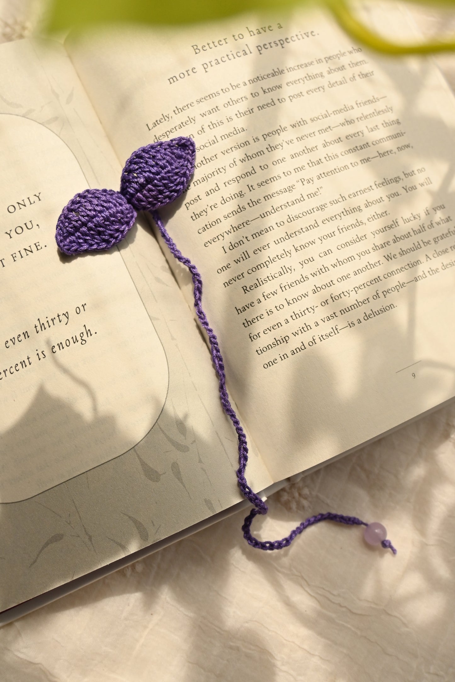 Purple leaf crochet bookmark